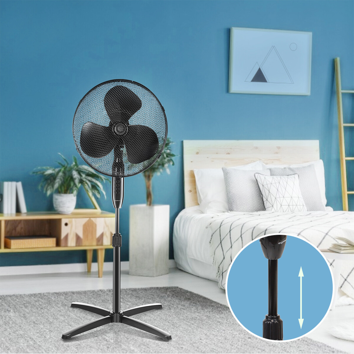 Ventilateur - Aigi Uyno - Ventilateur sur Trépied - Debout - Rond - Mat Noir - Plastique