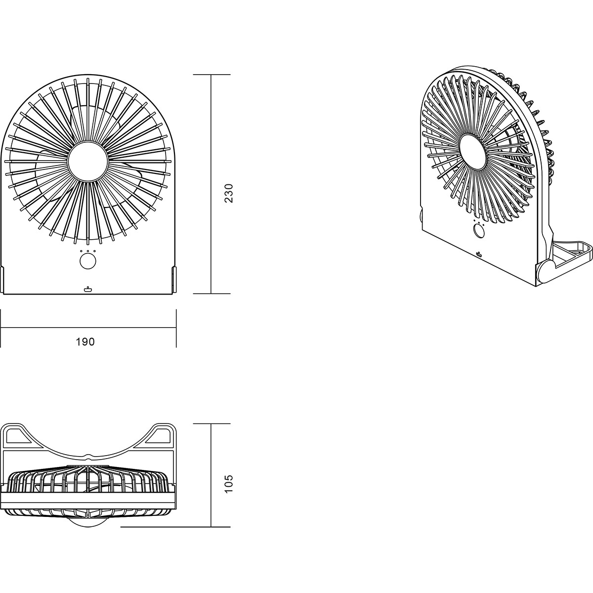 Ventilateur - Trion Breezi - Ventilateur de Table - Debout - Rectangle - Mat Noir - Plastique