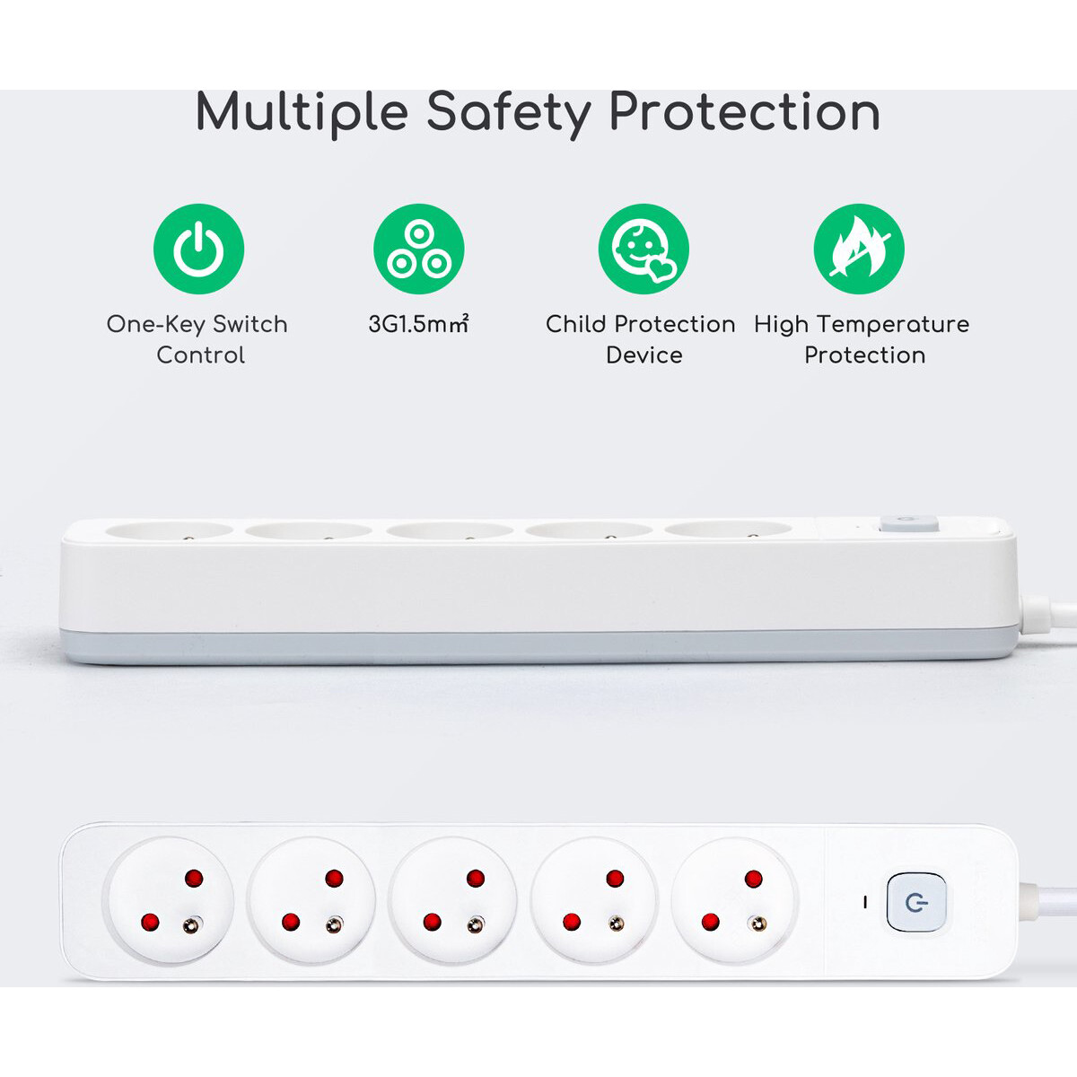 Multiprise avec Interrupteur - Aigi Anzim - 2300W - 5 Prises - 5 Mètres - Blanc