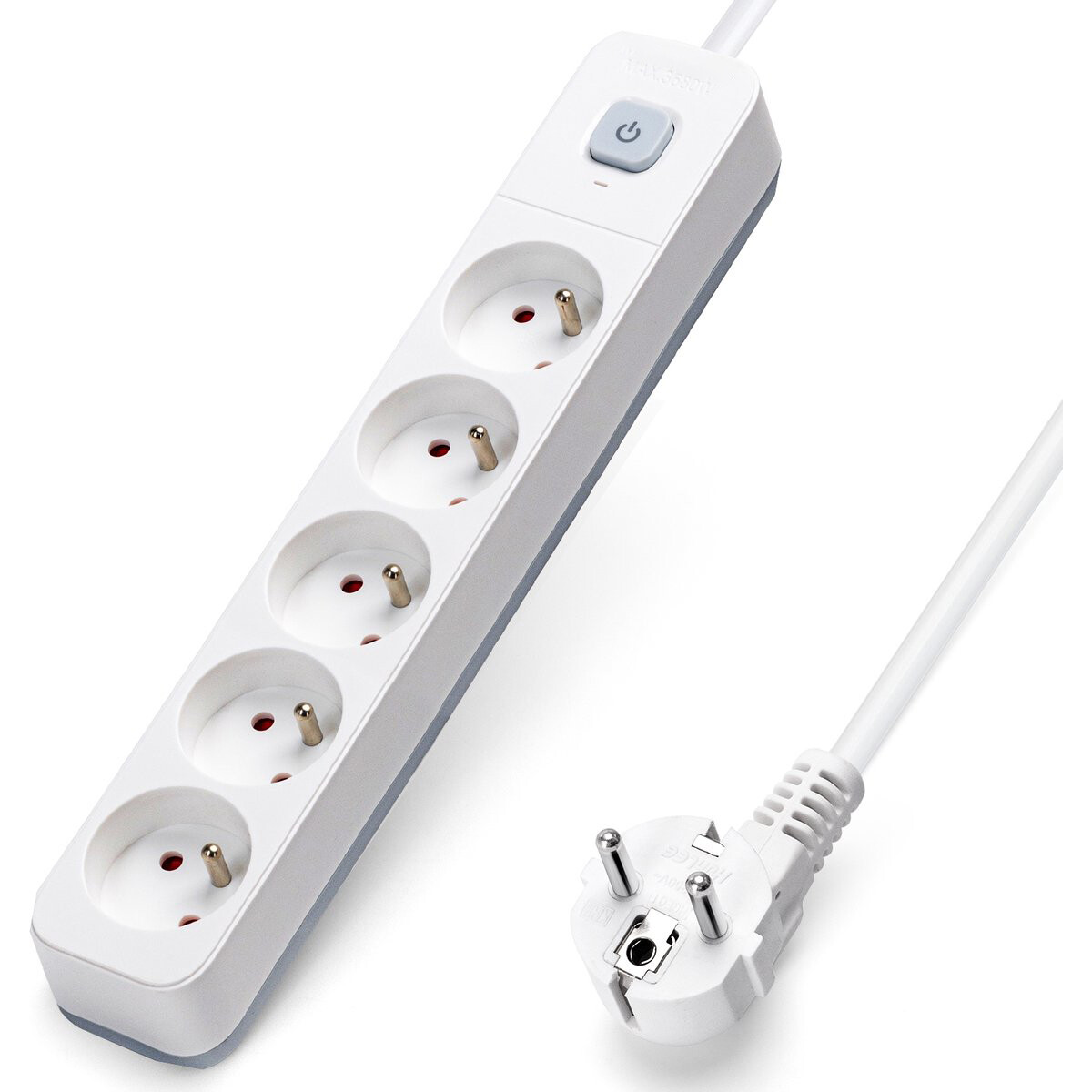 Multiprise avec Interrupteur - Aigi Anzim - 2300W - 5 Prises - 5 Mètres - Blanc