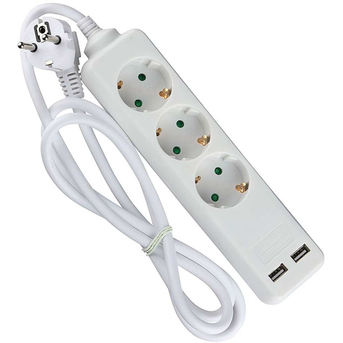 Bloc Multiprises avec USB - Viron Serino - 3680W - 3 Prises - 1.5 Mètre - Blanc