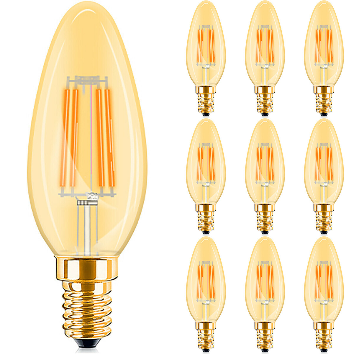 Pack Avantage 10x LED Lampe E14 Flamme Filament - Brinton - Ambre 4W 360lm - 822 Blanc Très Chaud 2200K - C35 - Dim. | Remplace 32W