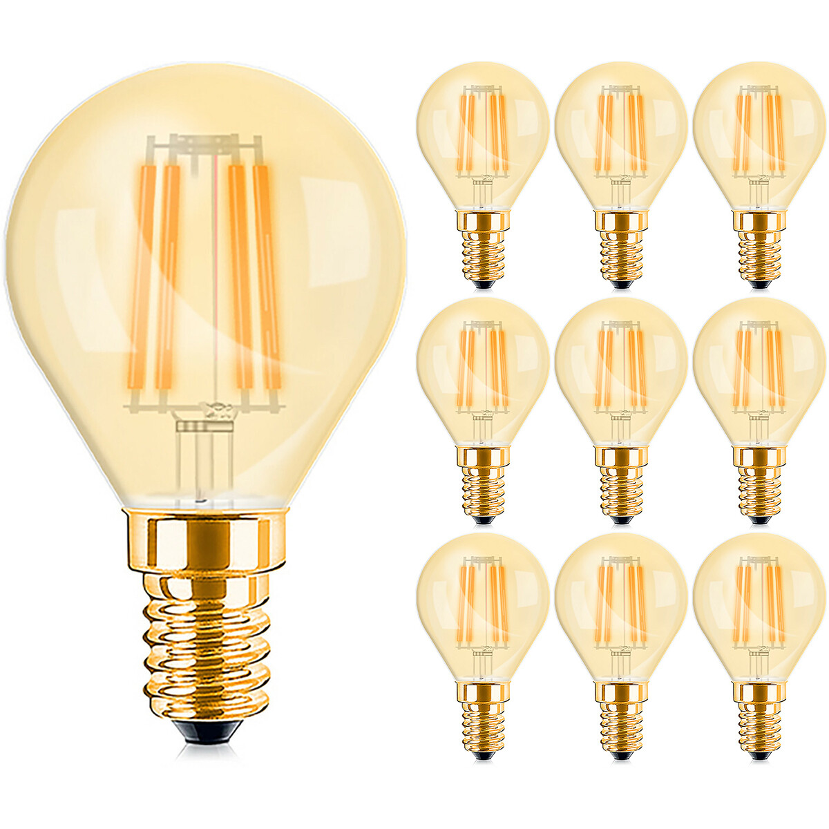 Pack Avantage 10x LED Lampe E14 Globe Filament - Brinton - Ambre 4W 360lm - 822 Blanc Très Chaud 2200K - P45 | Remplace 32W