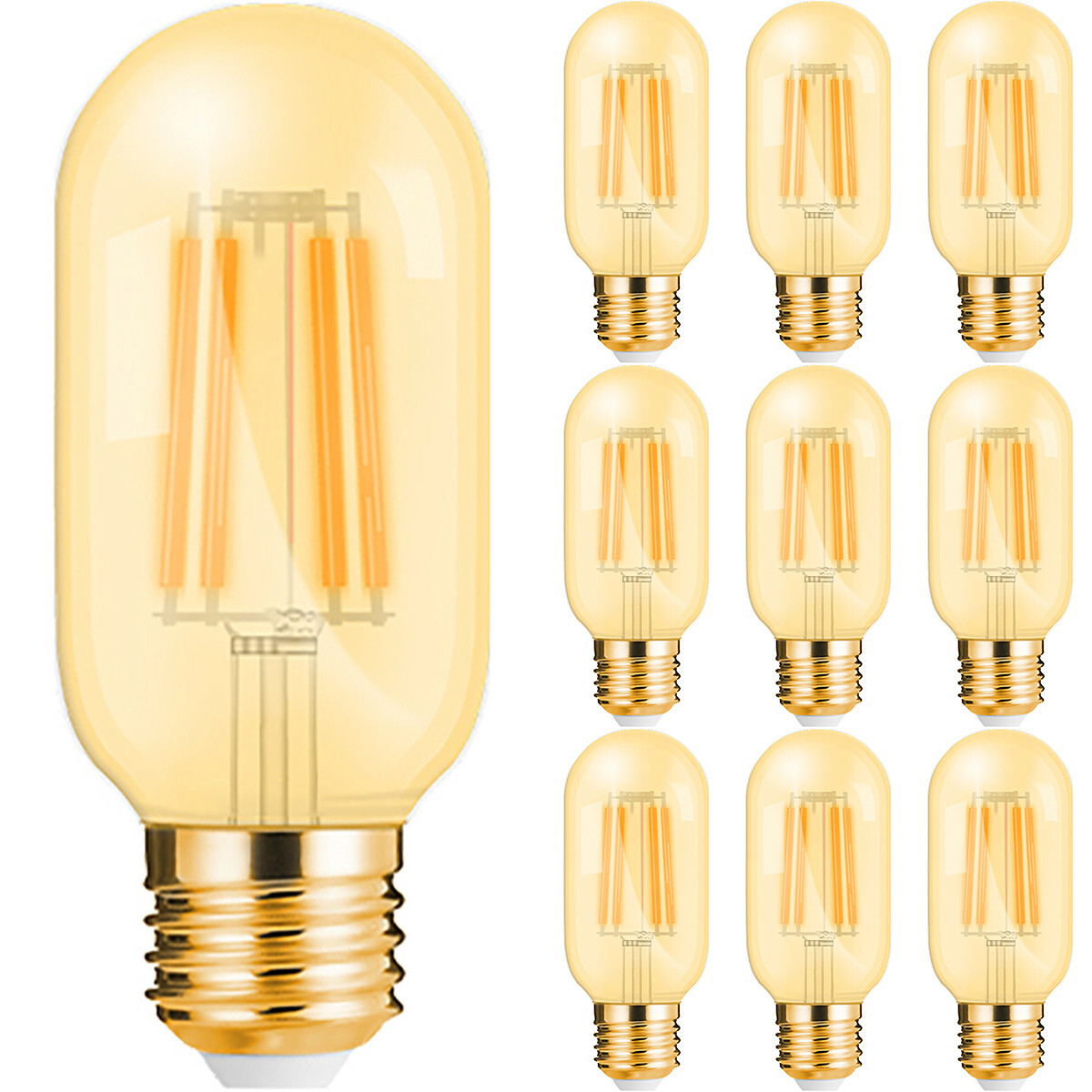 Pack Avantage 10x LED Lampe E27 Tube Filament - Brinton - Ambre 4W 360lm - 822 Blanc Très Chaud 2200K - T45 | Remplace 32W