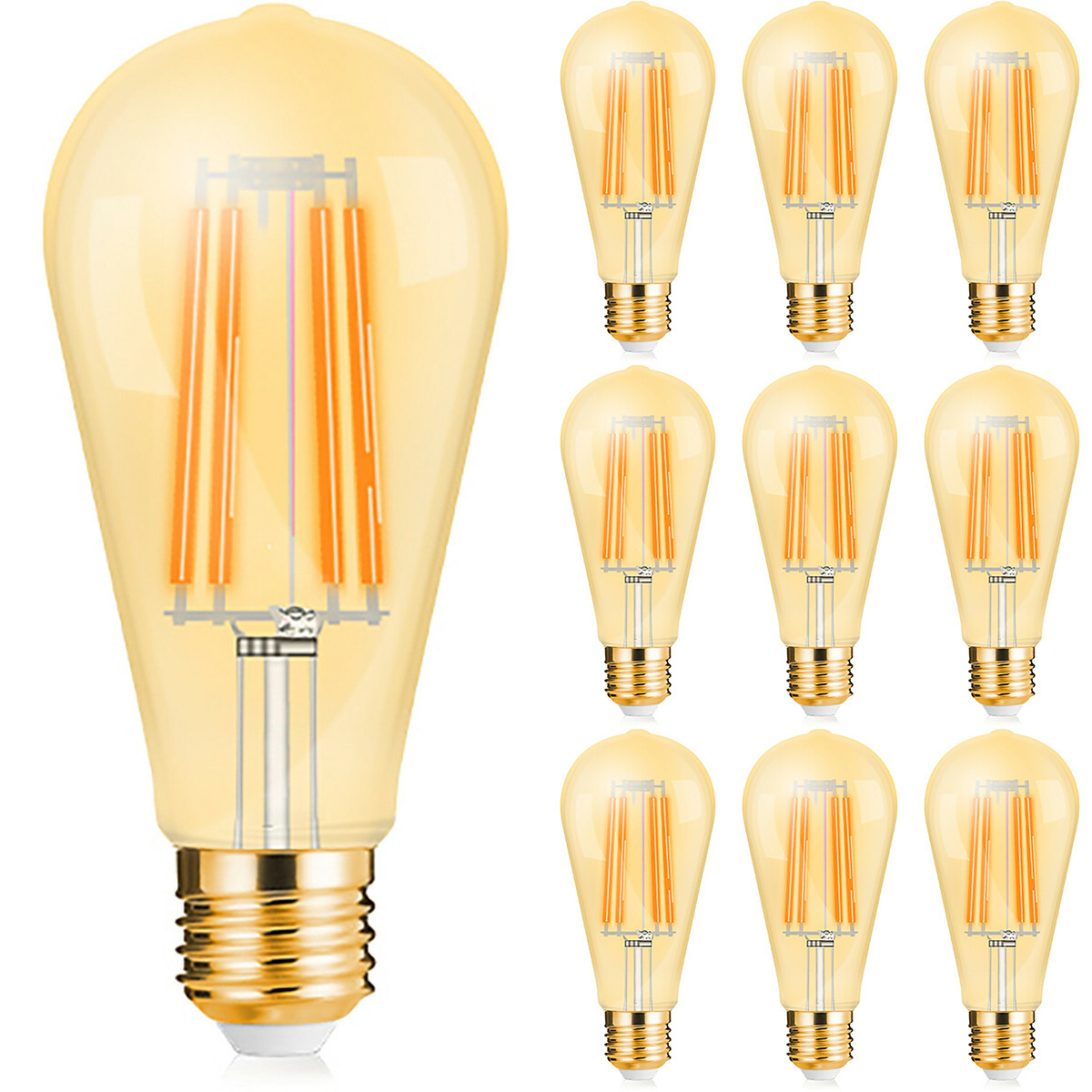 Pack Avantage 10x LED Lampe E27 Edison Filament - Brinton - Ambre 6W 540lm - 822 Blanc Très Chaud 2200K - ST64 - Dim. | Remplace 45W