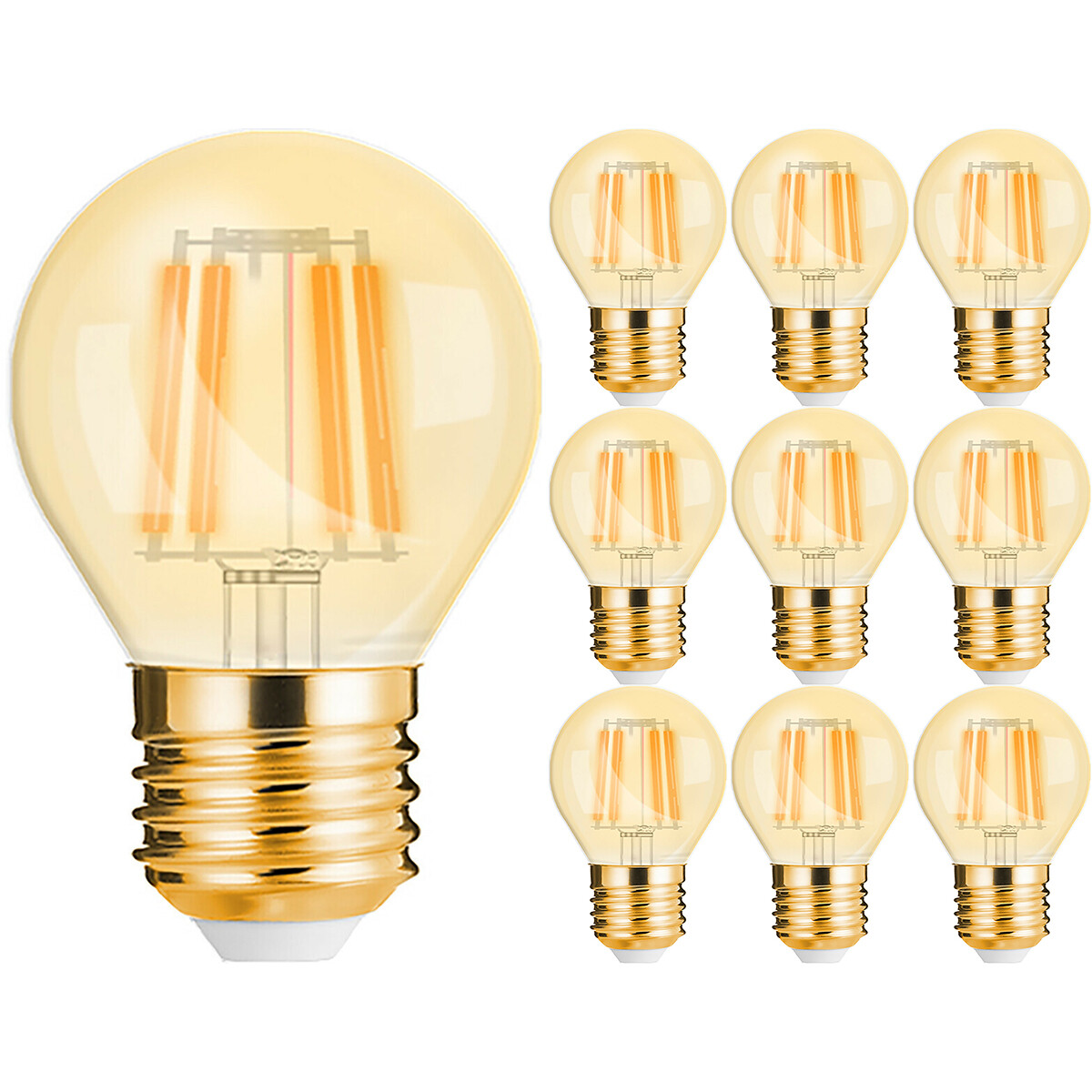 Pack Avantage 10x LED Lampe E27 Globe Filament - Brinton - Ambre 4W 360lm - 822 Blanc Très Chaud 2200K - G45 | Remplace 32W