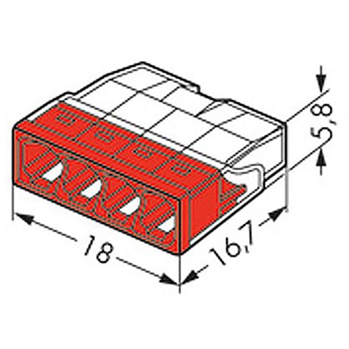 WAGO - Connecteur - 4 Pôles - 0.5-2.5mm² - Rouge - 50 Pièces