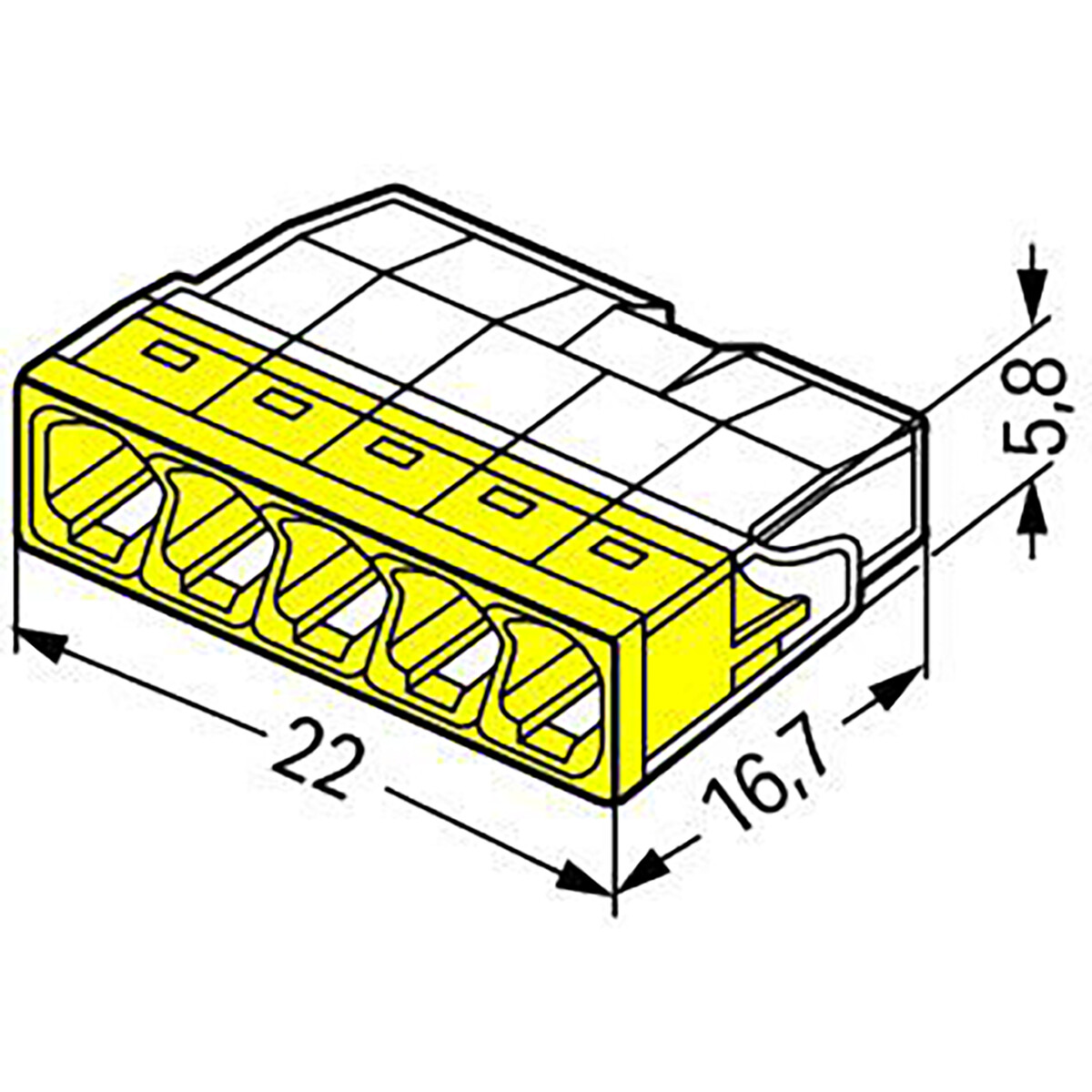 WAGO - Connecteur - 5 Pôles - 0.5-2.5mm² - Jaune - 10 Pièces