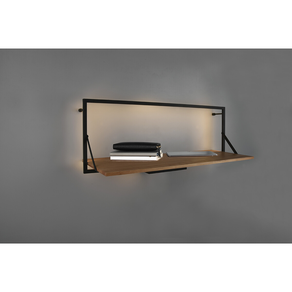 Etagère murale - Trion Lino - Étagère avec Éclairage LED - 10W - Blanc Chaud 3000K - Noir