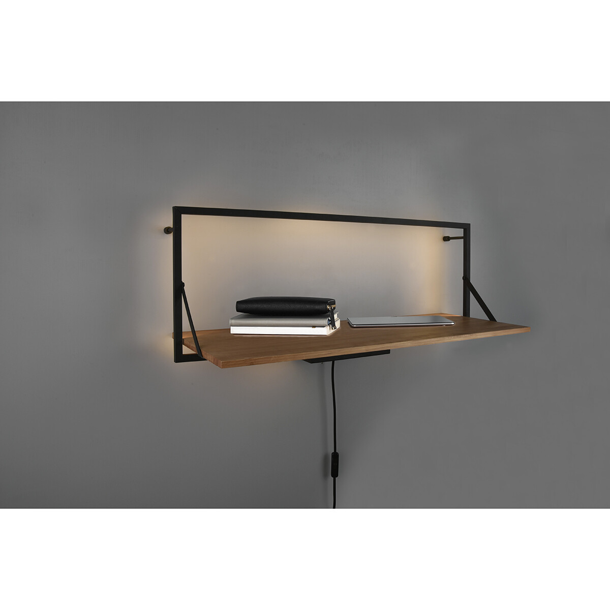 Etagère murale - Trion Lino - Étagère avec Éclairage LED - 10W - Blanc Chaud 3000K - Noir