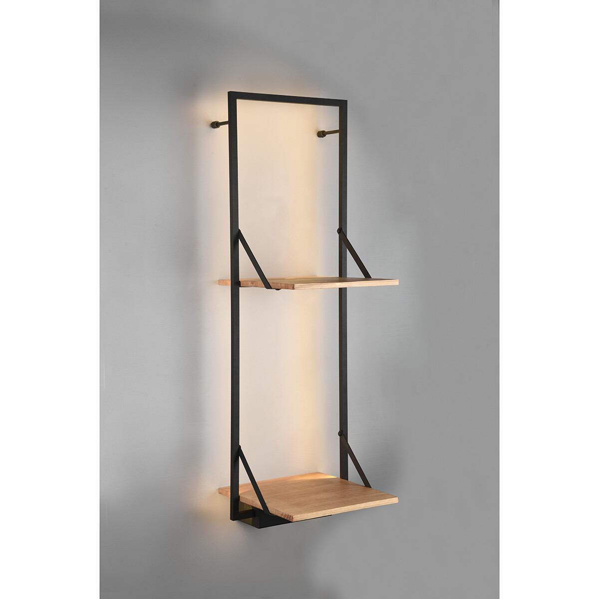 Etagère murale - Trion Lino - Étagère avec Éclairage LED et 2 Niveaux - 10W - Blanc Chaud 3000K - Noir