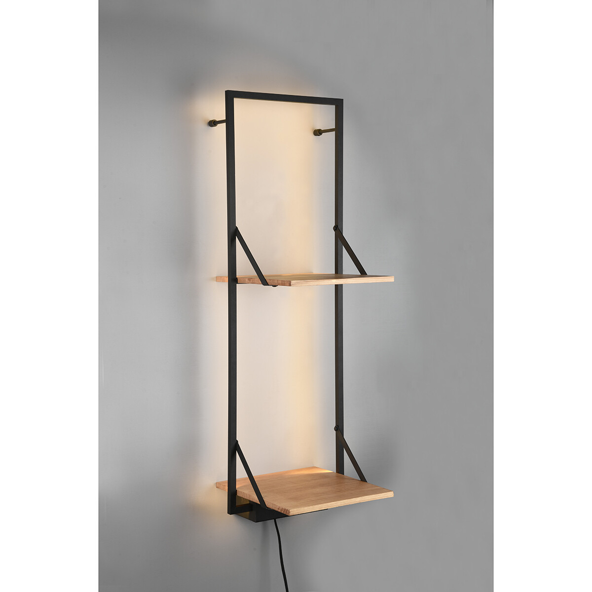 Etagère murale - Trion Lino - Étagère avec Éclairage LED et 2 Niveaux - 10W - Blanc Chaud 3000K - Noir