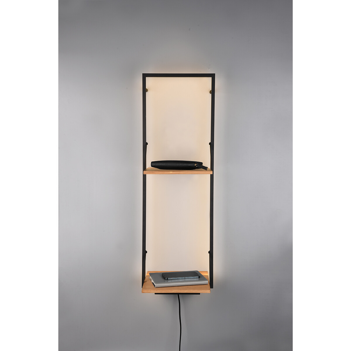 Etagère murale - Trion Lino - Étagère avec Éclairage LED et 2 Niveaux - 10W - Blanc Chaud 3000K - Noir