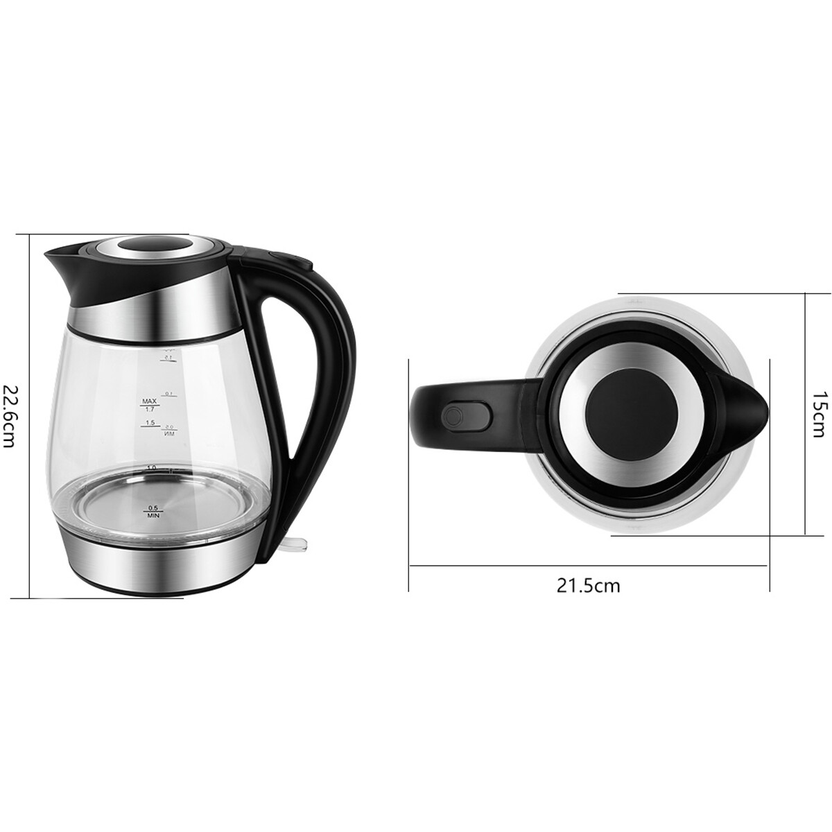 Bouilloire - Aigi Cubin - Éclairage LED - 1.7 Litre - 2200 Watt - Inox/Verre - Noir/Argent