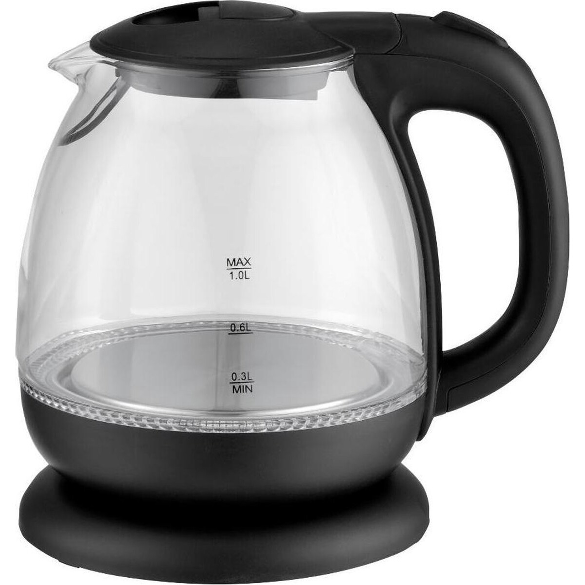 Bouilloire - Aigi Elfino - Éclairage LED - 1 Litre - 2200 Watt - Inox/Verre - Noir