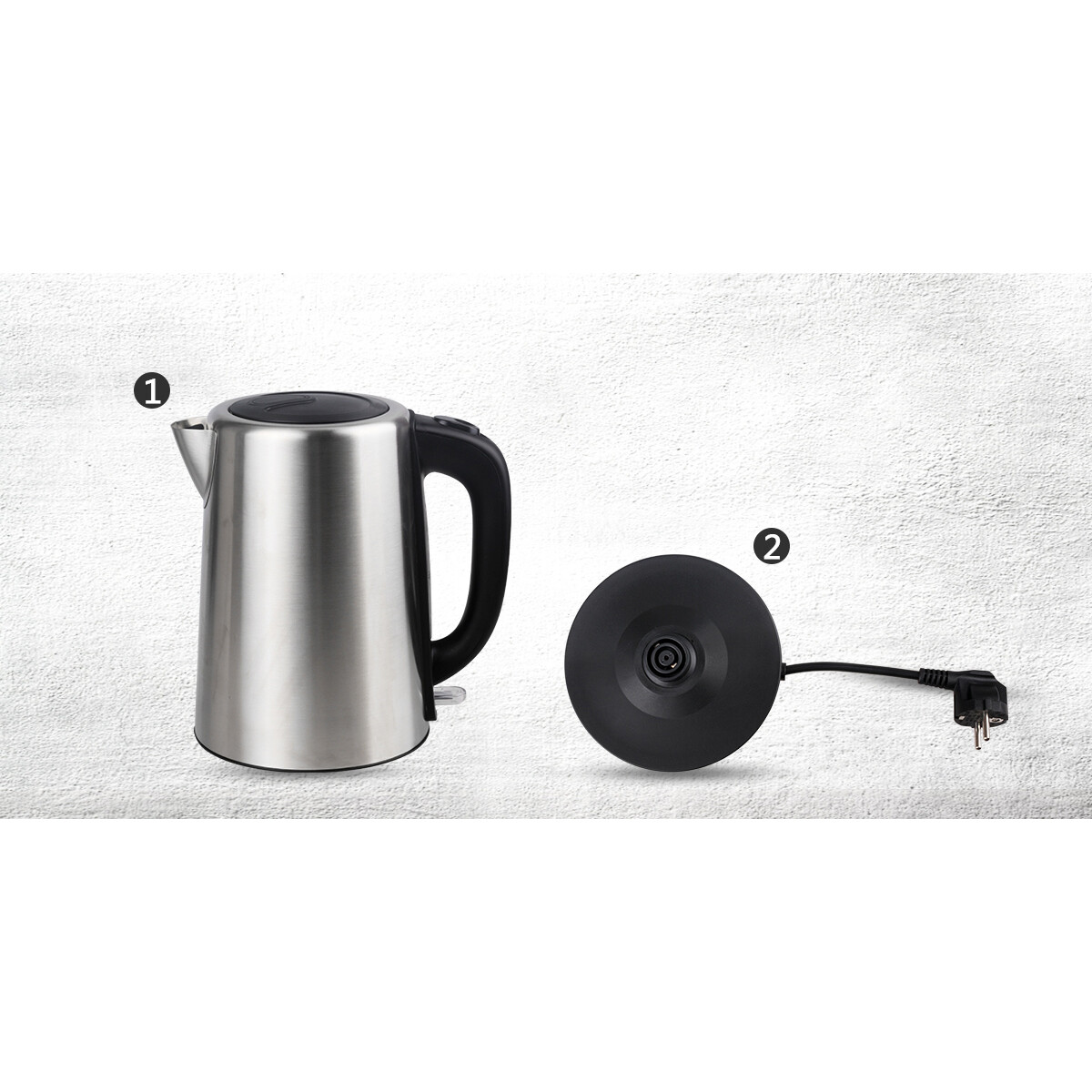 Bouilloire - Aigi Ribon - 1.7 Litre - Fonction de Cuisson Rapide - 3000 Watt - Inox Brossé - Noir/Argent