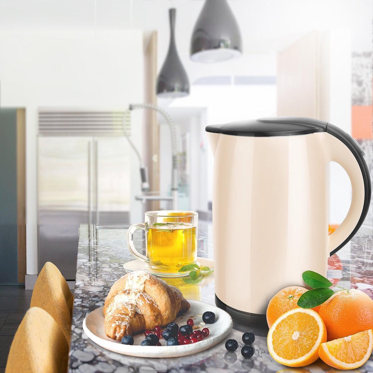 Bouilloire - Aigi Rosyna - 1.7 Litre - 2200 Watt - Inox - Crème